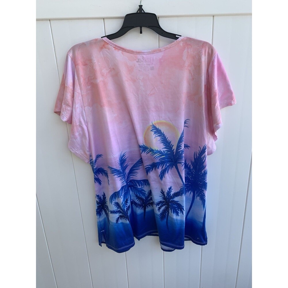 Art & Sol Womans Blouse Top Multicolor XL Floral Art Short Sleeve Round Neck - Picture 3 of 3